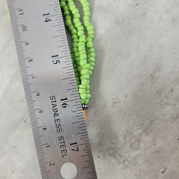 Green Multi Strand Beaded Necklace Layered Statement Wood Accent 16 Inch Jewelry - Picture 5 of 7